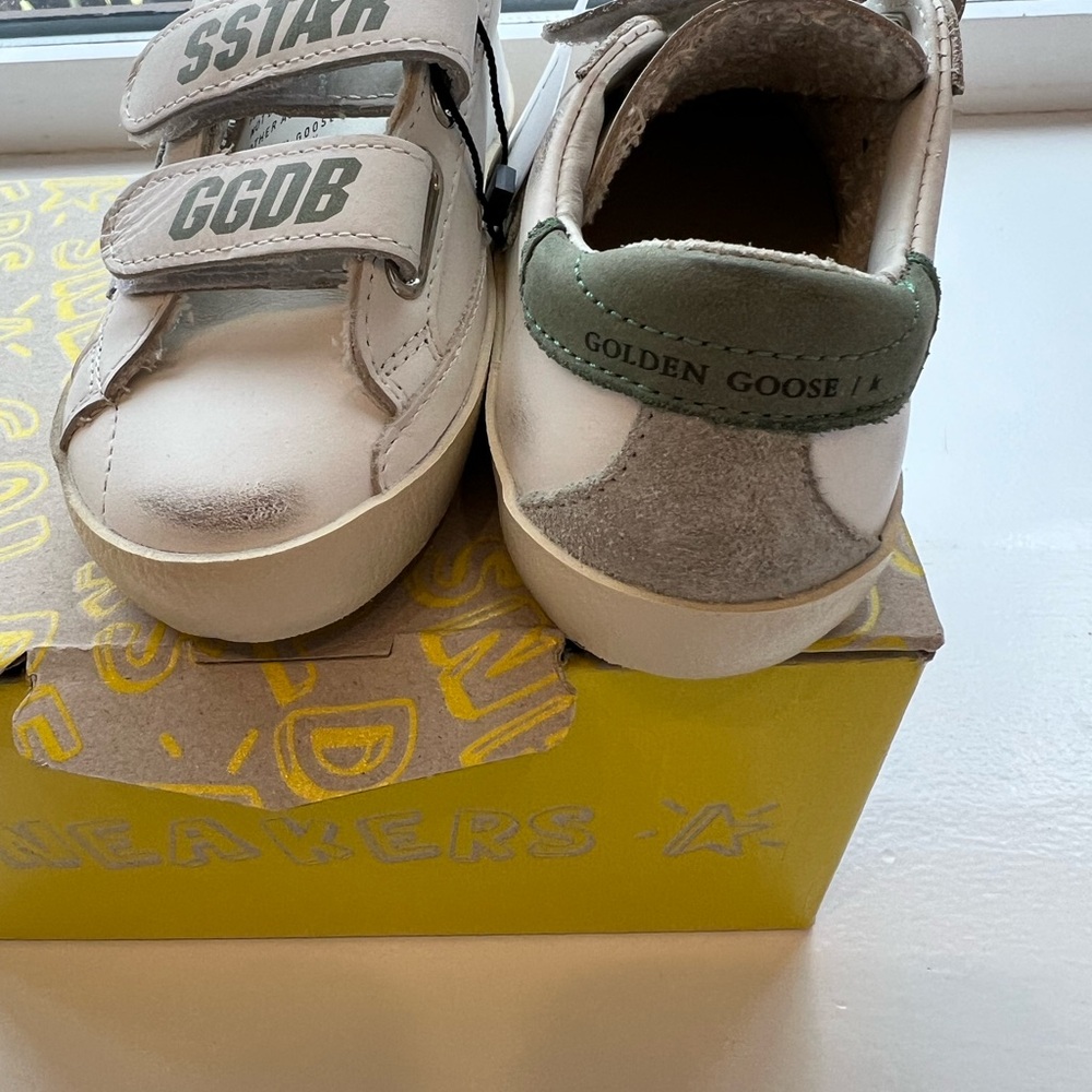 Golden Goose Kids Silver and Green Sneakers